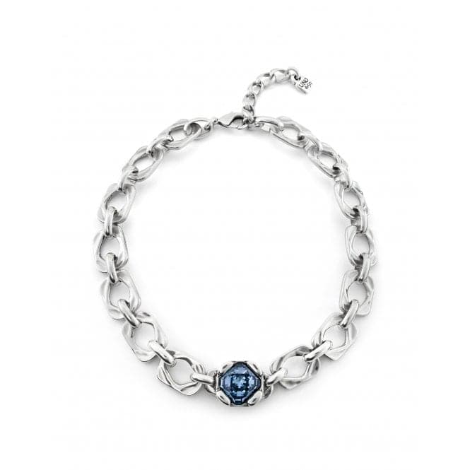 Ladies Silver Rectangular Link Blue Crystal Marvelous Necklace COL1849AZUMTL0UUNOde50COL1849AZUMTL0U