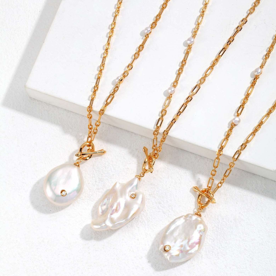 Chunky Vintage Baroque Pearl Chain Necklace