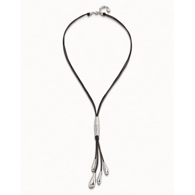 Leaf Me Alone Silver Leather NecklaceUNOde50COL1748MARMTL0U