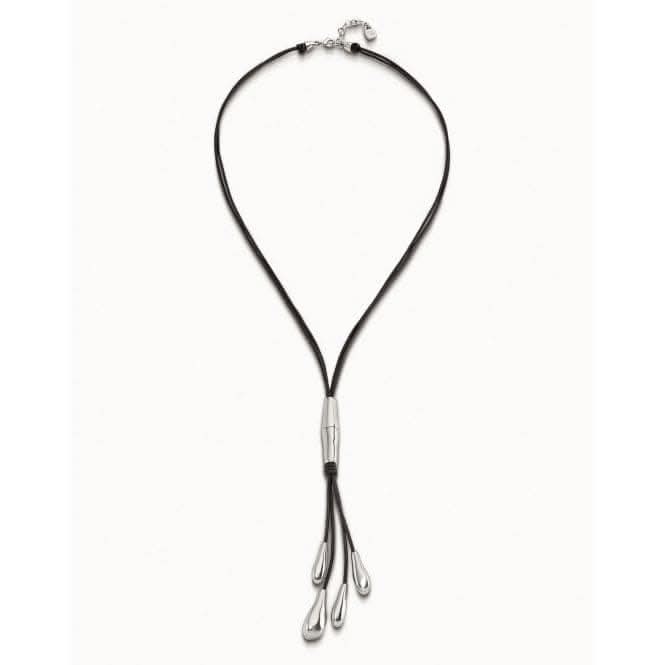 Leaf Me Alone Silver Leather NecklaceUNOde50COL1748MARMTL0U
