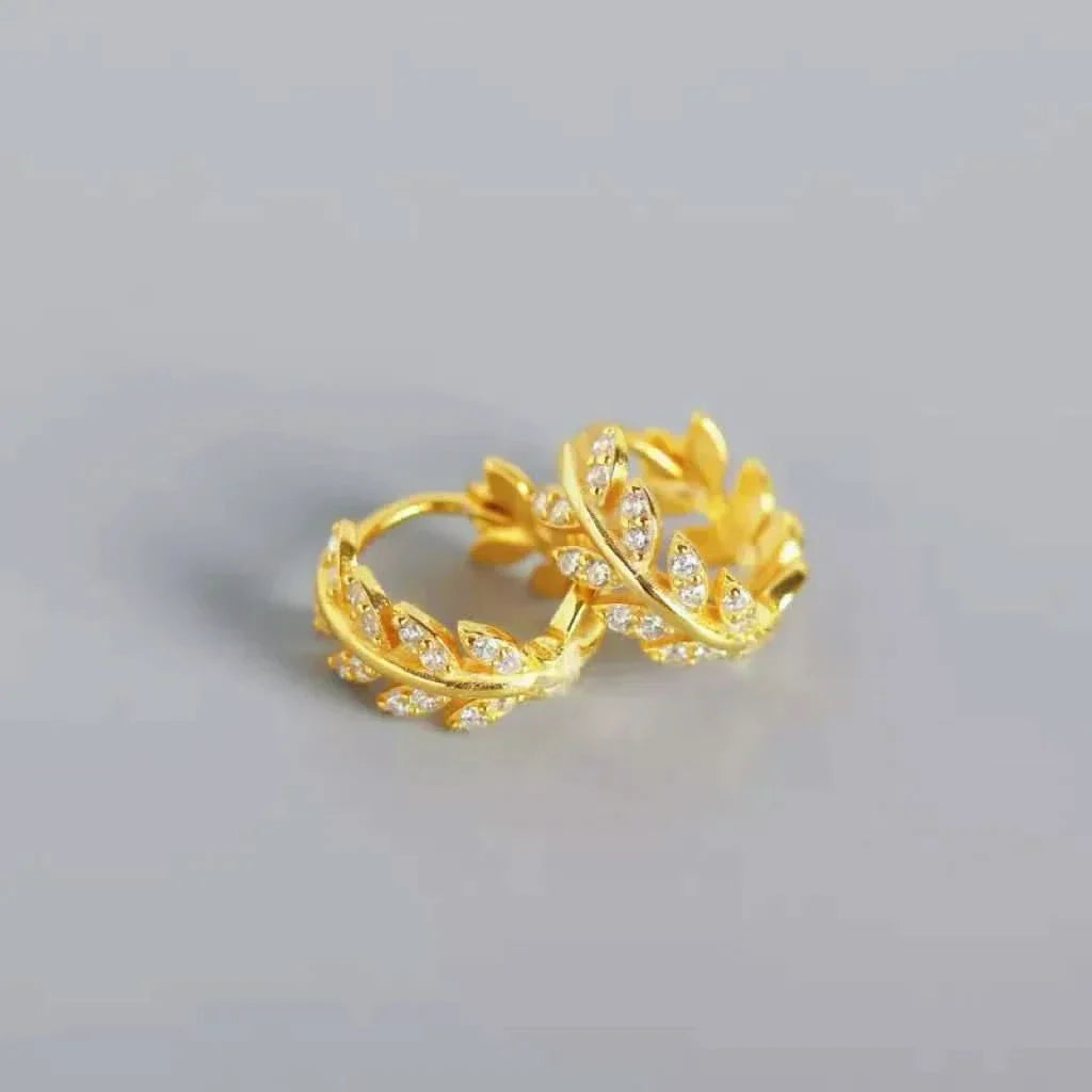 Leaf Diamond Hoop Earrings in Sterling Silver