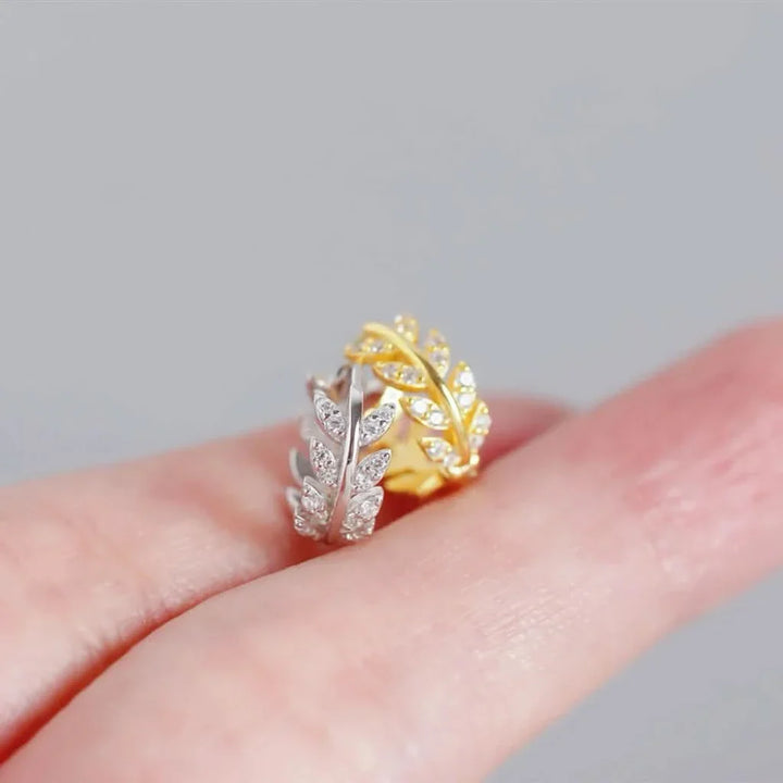 Leaf Diamond Hoop Earrings in Sterling Silver