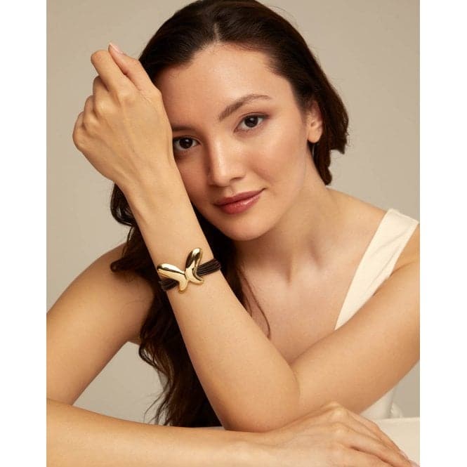 Leather Straps 18K Gold Plated Butterfly Effect Bracelet PUL2377MAROROUNOde50PUL2377MARORO