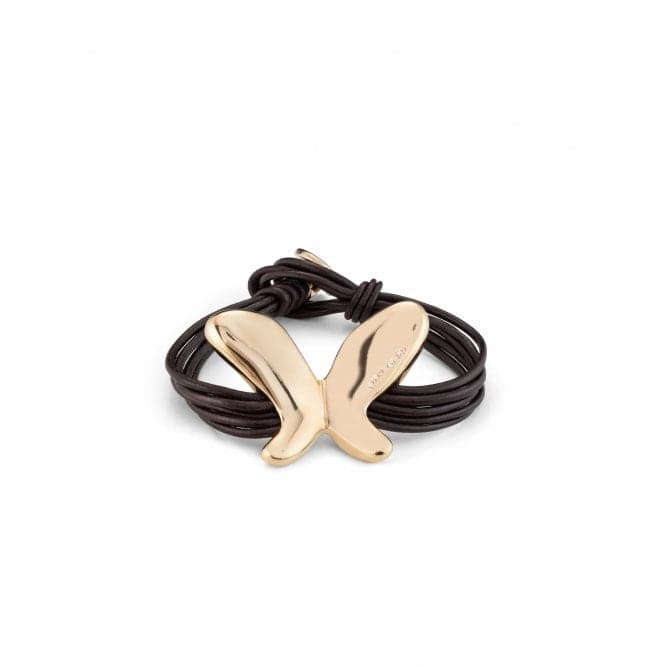 Leather Straps 18K Gold Plated Butterfly Effect Bracelet PUL2377MAROROUNOde50PUL2377MARORO