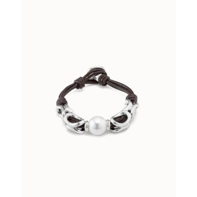 Legend White Leather Pearl Shell BraceletUNOde50PUL2316MARMTL0L