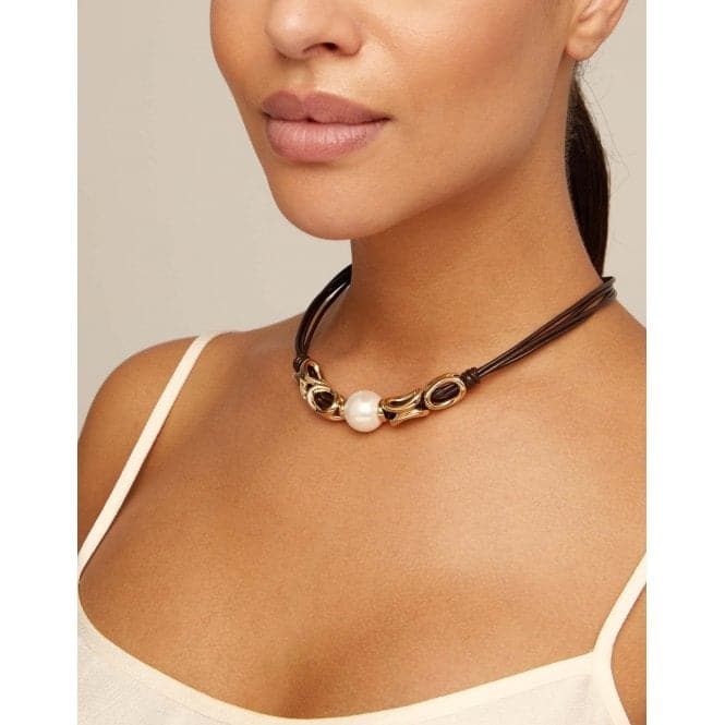 Legend White Leather Pearl Shell NecklaceUNOde50COL1829MARORO0U