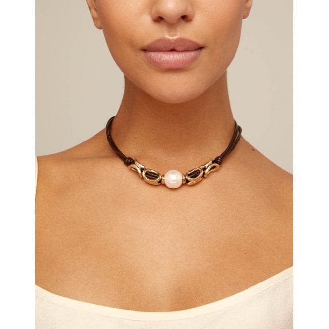 Legend White Leather Pearl Shell NecklaceUNOde50COL1829MARORO0U