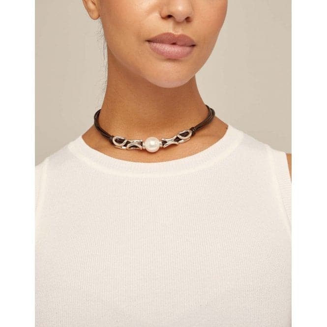 Legend White Leather Pearl Shell NecklaceUNOde50COL1829MARMTL0U