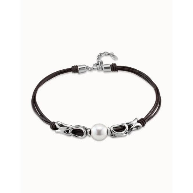 Legend White Leather Pearl Shell NecklaceUNOde50COL1829MARMTL0U