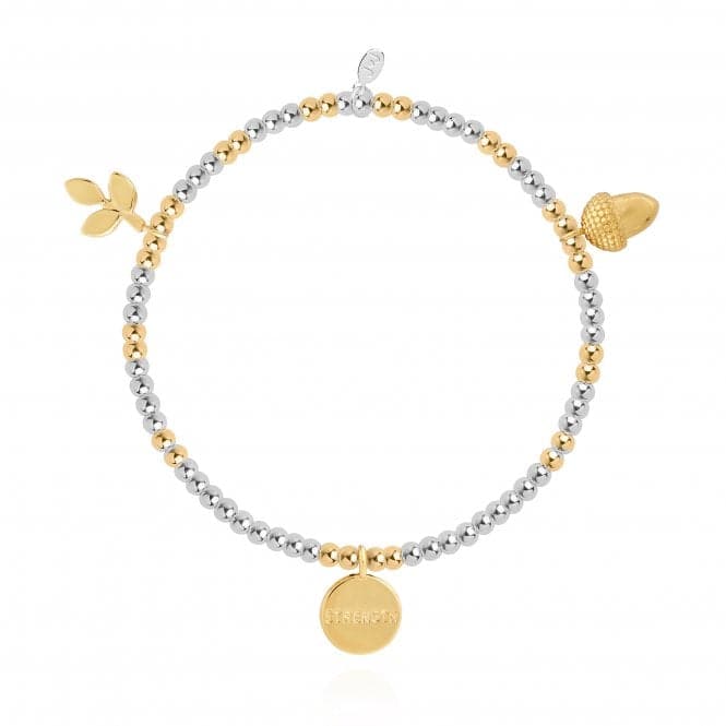 Lifes A Charm Strength Silver Gold Charm 17.5cm Stretch Bracelet 4264Joma Jewellery4264