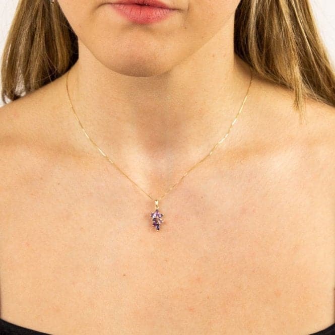 Light Amethyst Iolite Teardrop Marquise Cluster Pendant GP2263MElements GoldGP2263M