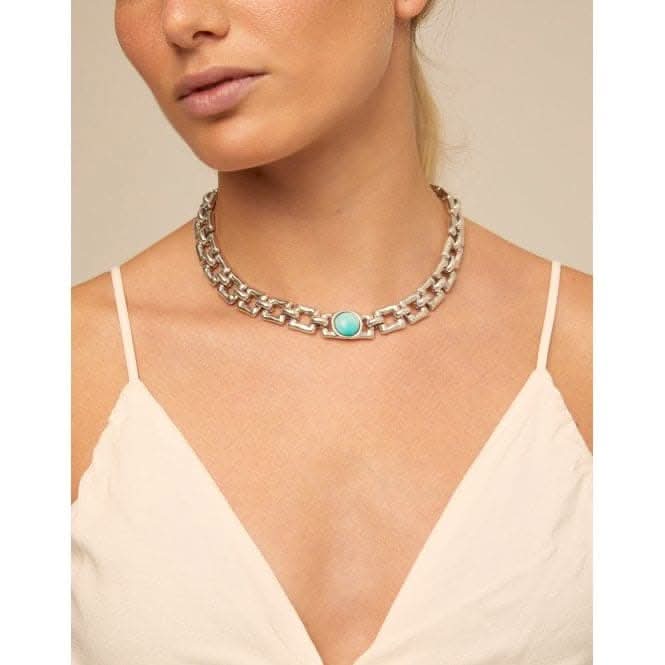 Linda Turquoise Metal Natural Stone NecklaceUNOde50COL1769TQSMTL0U