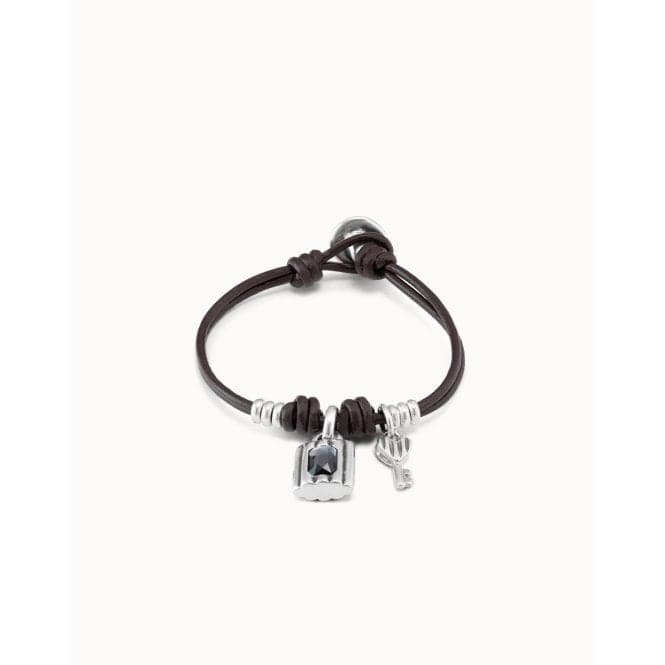 Lock Grey Leather Faceted Crystal BraceletUNOde50PUL2303GRSMTL0M