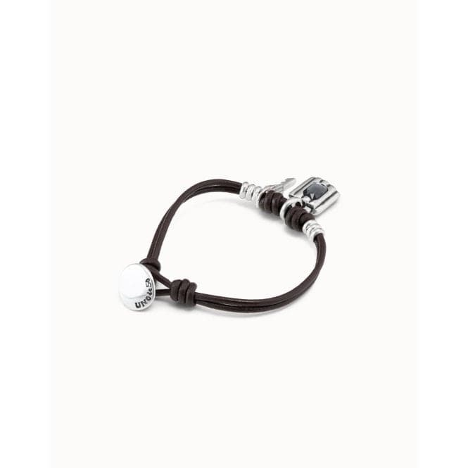 Lock Grey Leather Faceted Crystal BraceletUNOde50PUL2303GRSMTL0M