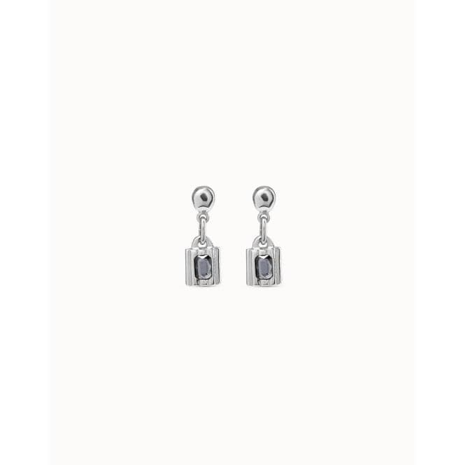 Lock Grey Metal Faceted Crystal EarringsUNOde50PEN0882GRSMTL0U