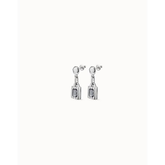 Lock Grey Metal Faceted Crystal EarringsUNOde50PEN0882GRSMTL0U