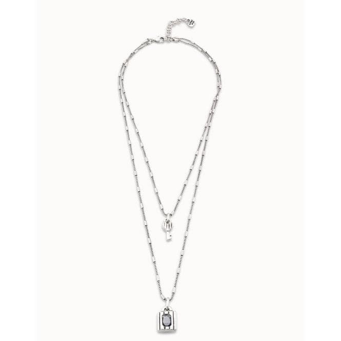 Lock Grey Metal Faceted Crystal NecklaceUNOde50COL1799GRSMTL0U