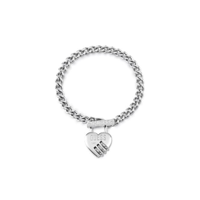 Lock Me Up Heart Padlock T - Bar Silver Bracelet UBB20056 - LGuess JewelleryUBB20056 - L