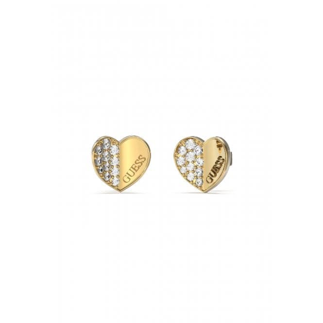 Lovely Guess 12mm Plain Pave Heart Gold Earrings UBE03038YGGuess JewelleryUBE03038YG