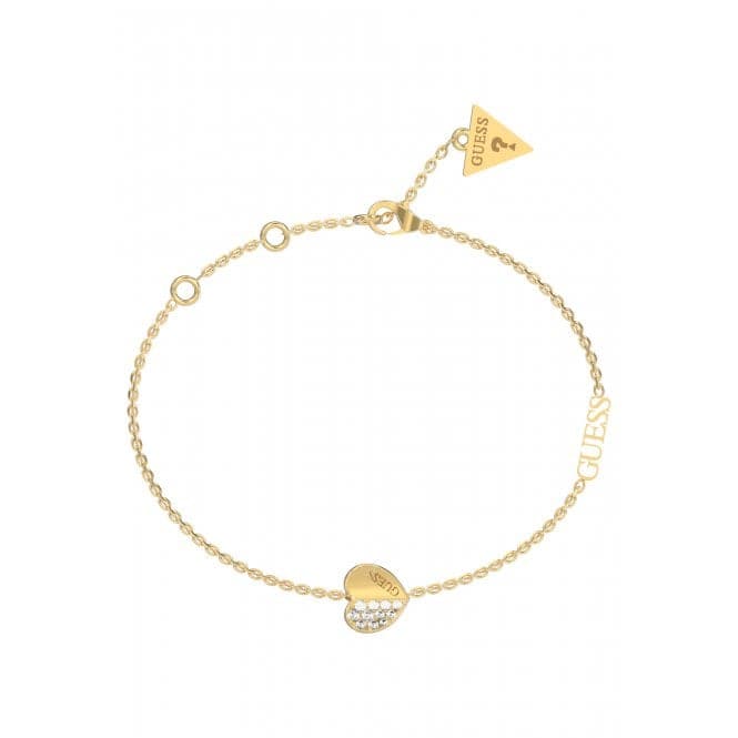 Lovely Guess Plain Pave Heart Charm Gold Bracelet UBB03036YGLGuess JewelleryUBB03036YGL