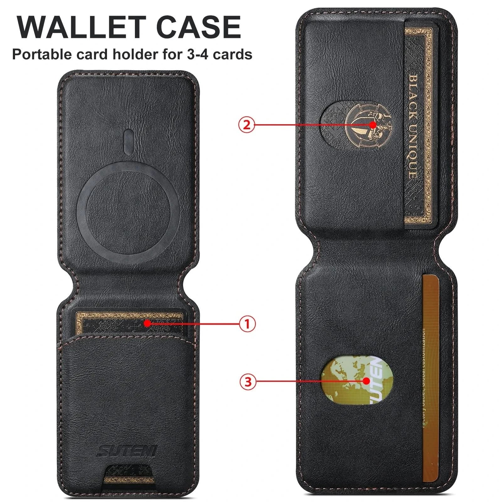 Luxury Leather Magnetic Card Holder for iPhone with Card Pocket & HolderAcotis Diamonds14:173#Brown