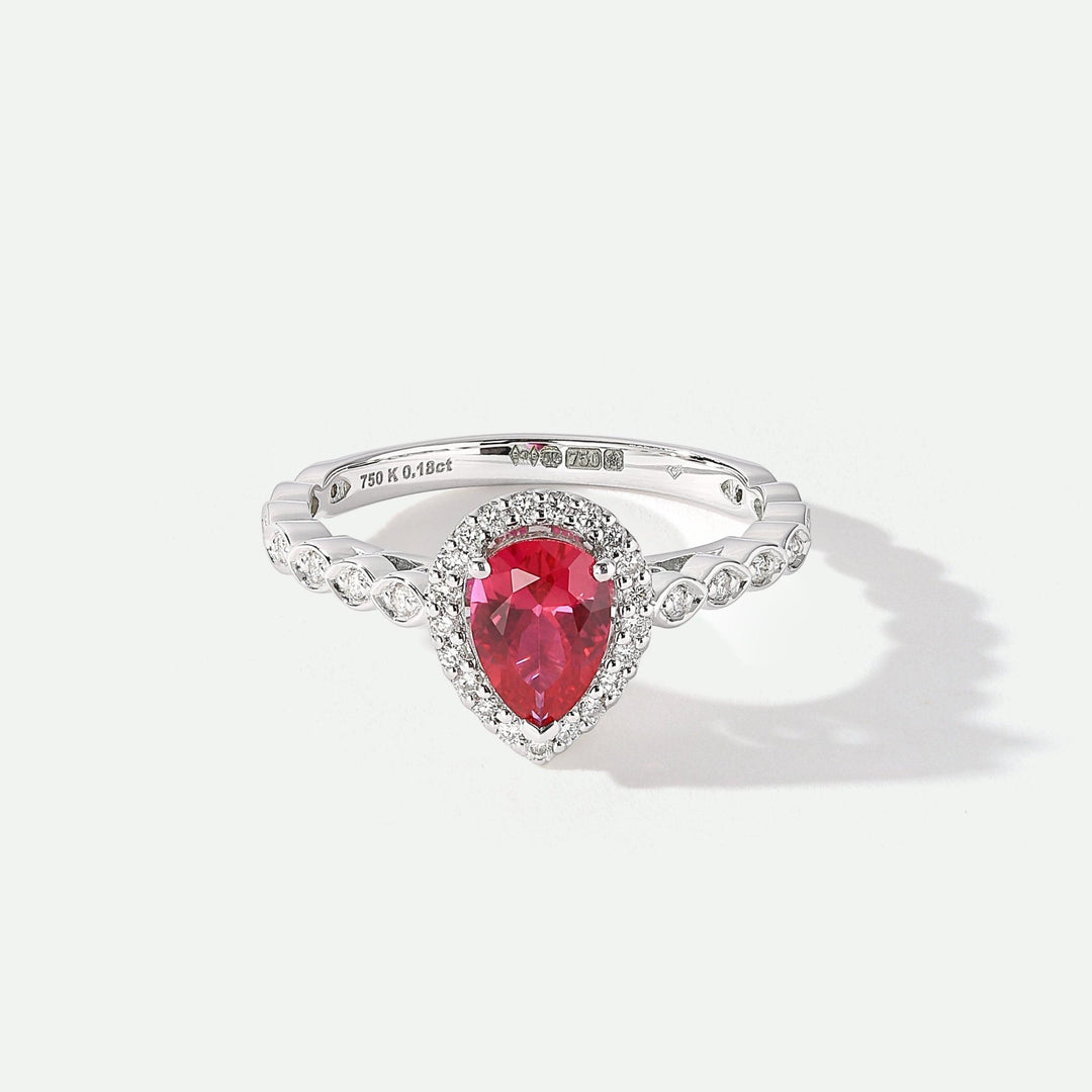 Lyra | 18ct White Gold 0.12ct tw Lab Grown Diamond and Created Ruby Vintage RingCreated BrillianceBA0072148 - M