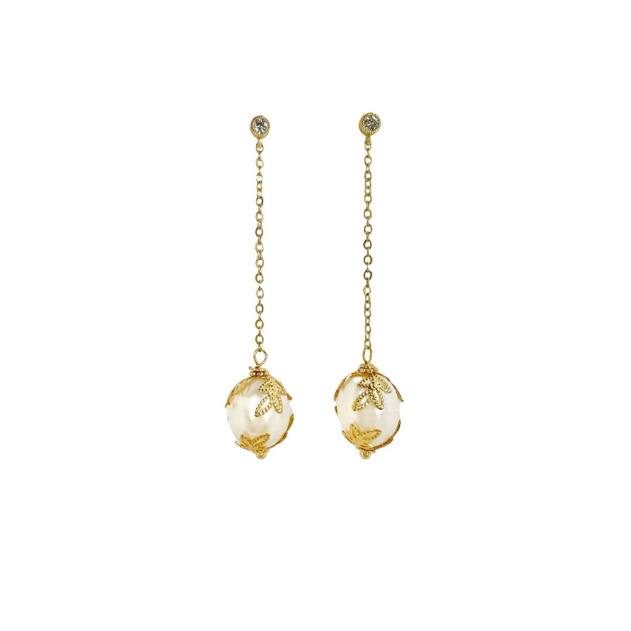 Marquise Gold Chain Pearl Drop Earrings