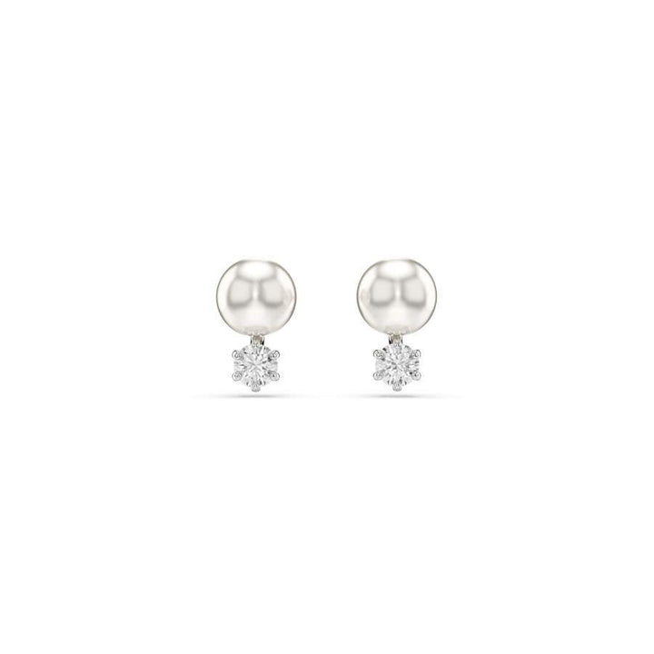 Matrix Rhodium Plated White Crystal Pearl Stud Earrings 5694225Swarovski5694225