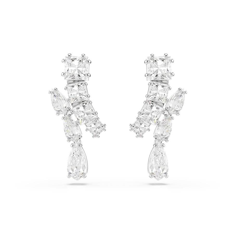 Matrix Rhodium Plated White Mixed Cuts Drop Earrings 5700418Swarovski5700418