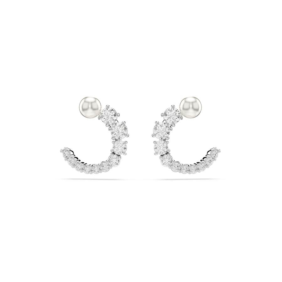 Matrix Rhodium Plated White Round Cut Hoop Earrings 5692260Swarovski5692260