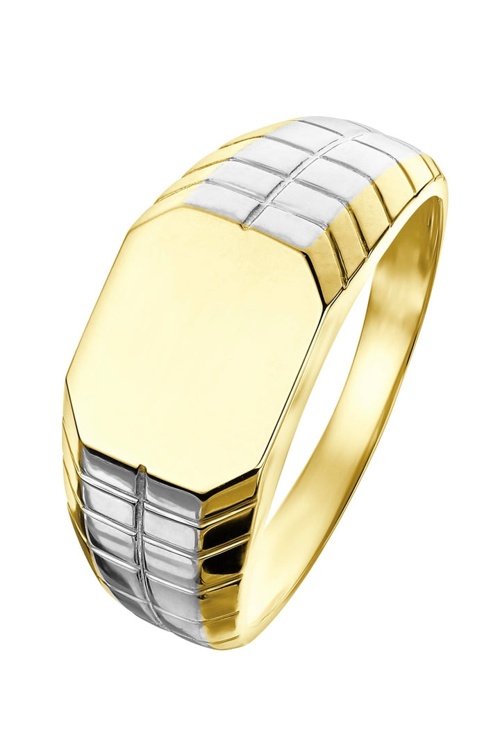 Mens 9ct Two colour Gold Ridged Signet RingThe Fine CollectiveBA0062773 - R