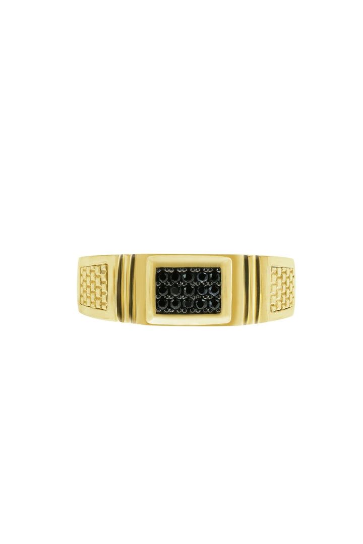 Mens 9ct Yellow Gold Black Cubic Zirconia Square Signet RingThe Fine CollectiveBA0072045 - R