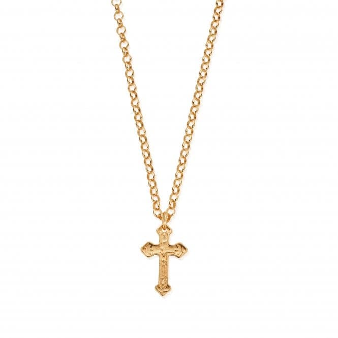 Men's Gold Belcher Chain Embossed Cross Necklace GCBEL3505MChloBoGCBEL3505M