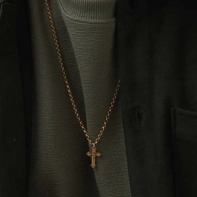 Men's Gold Belcher Chain Embossed Cross Necklace GCBEL3505MChloBoGCBEL3505M