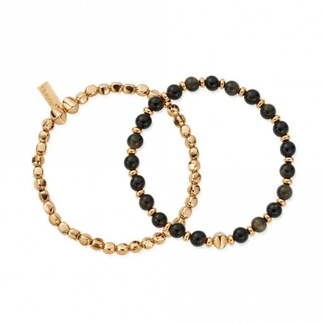 Men's Gold Golden Obsidian Style Set Of 2 Bracelets GBSETGOMChloBoGBSETGOM