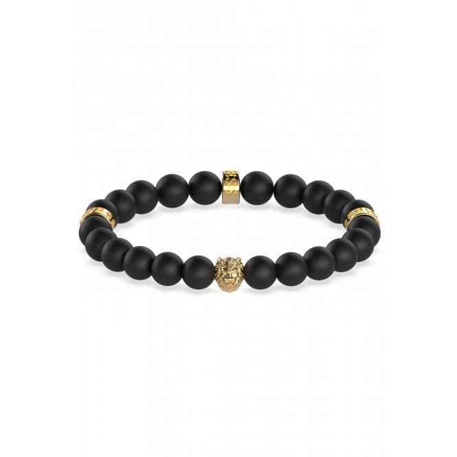 Mens Gold - tone Plated Black Beads 12mm Lion Detail Bracelet UMB01303YGGuess JewelleryUMB01303YG