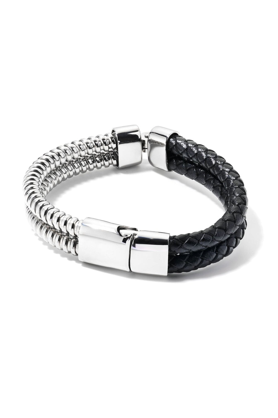 Men's Leather and Stainless Steel BraceletThe Fine CollectiveBA0010180