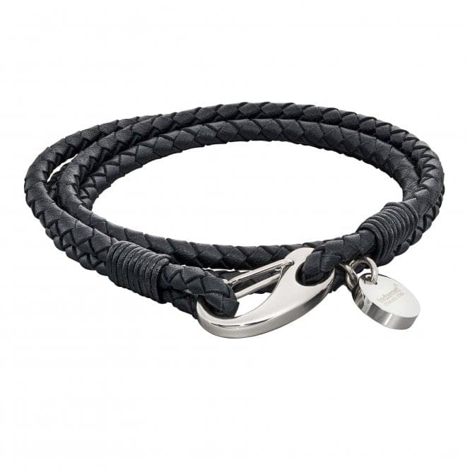 Mens Woven Black Leather Feature Clasp Bracelet B5274Fred BennettB5274