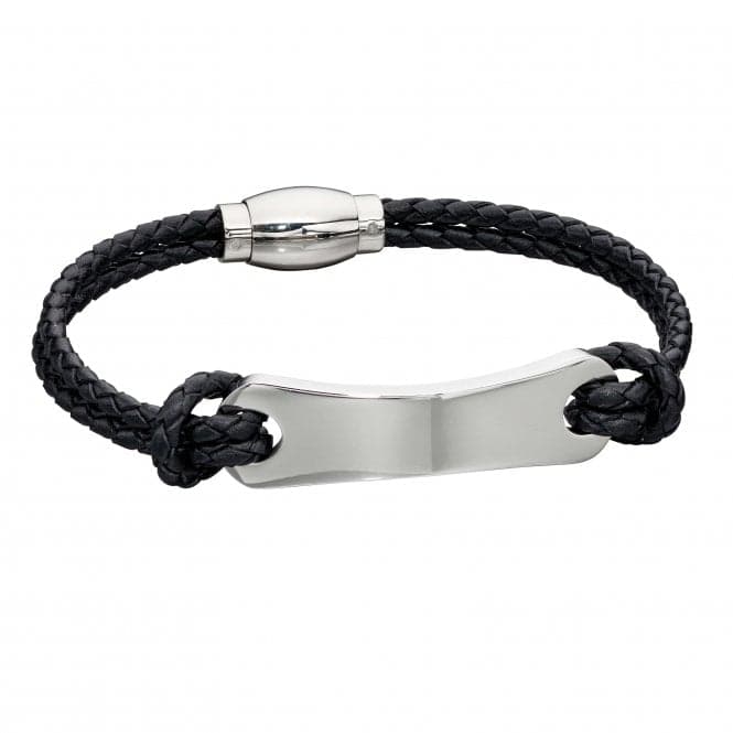 Mens Woven Black Leather ID Bar Bracelet B5277Fred BennettB5277