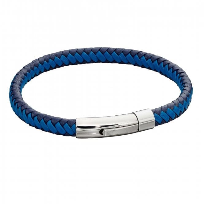 Mens Woven Blue Leather Clip Clasp Bracelet B5275Fred BennettB5275
