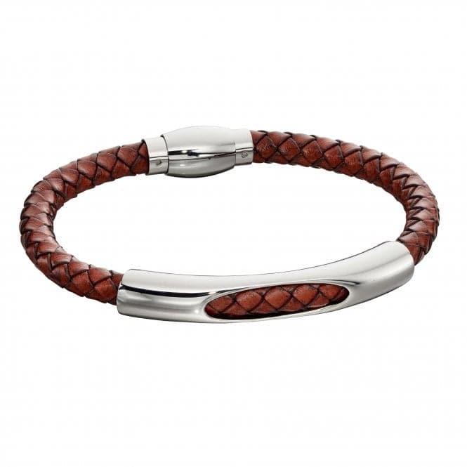 Mens Woven Brown Leather Magnetic Clasp Bracelet B5280Fred BennettB5280