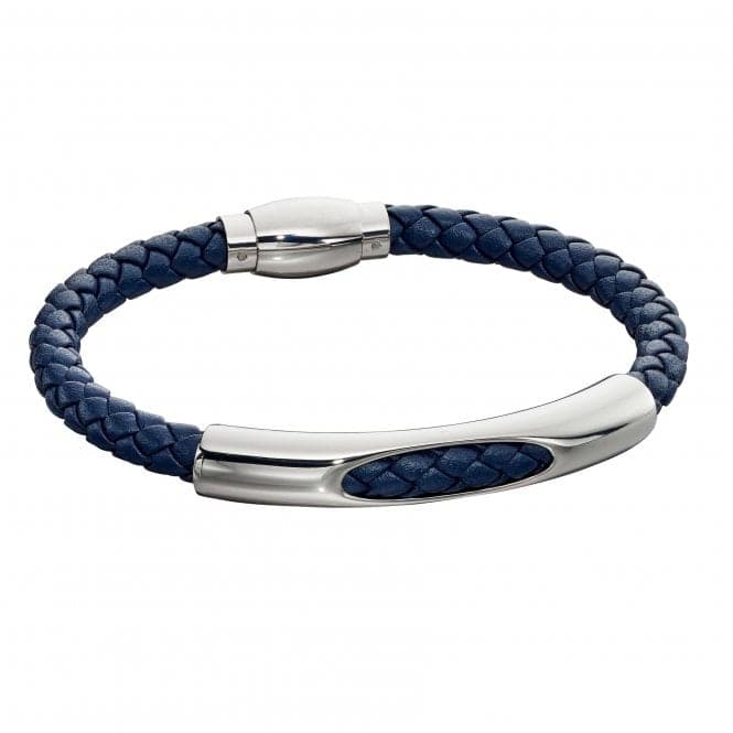 Mens Woven Navy Blue Leather Magnetic Clasp Bracelet B5279Fred BennettB5279