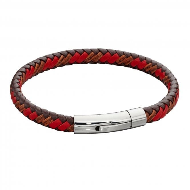 Mens Woven Red Leather Clip Clasp Bracelet B5278Fred BennettB5278