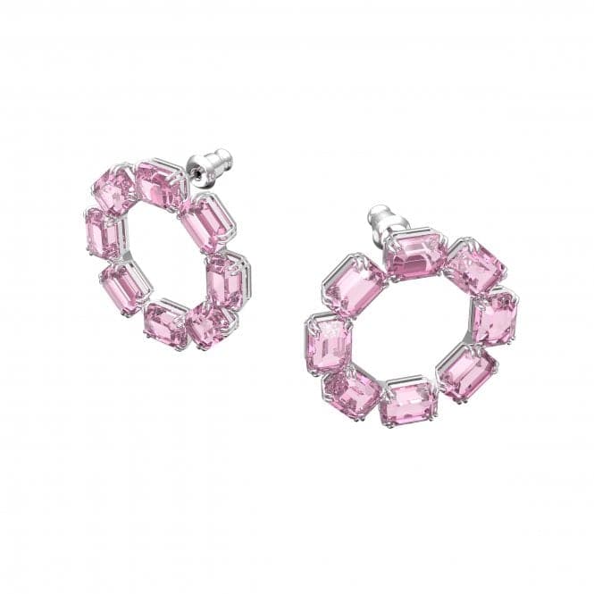 Millenia Hoop Octagon Cut Crystals Pink Rhodium Plated Earrings 5614296Swarovski5614296