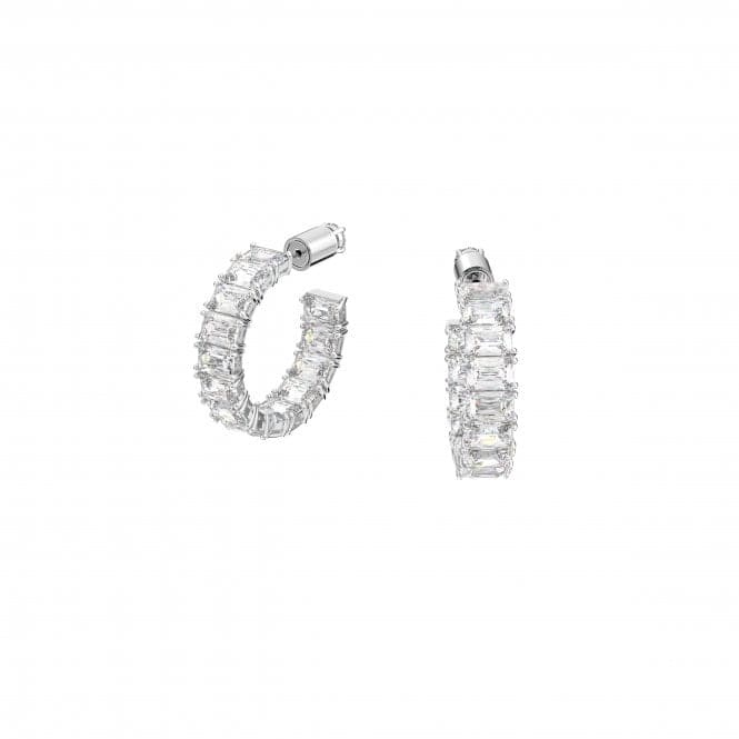 Millenia Hoop Octagon Cut Zirconia White Rhodium Plated Earrings 5612673Swarovski5612673