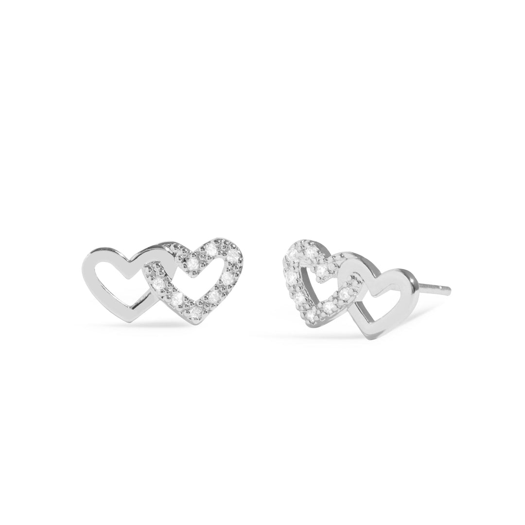 Mini Charms Pave Linked Hearts Silver Plated Earrings 7647Joma Jewellery7647