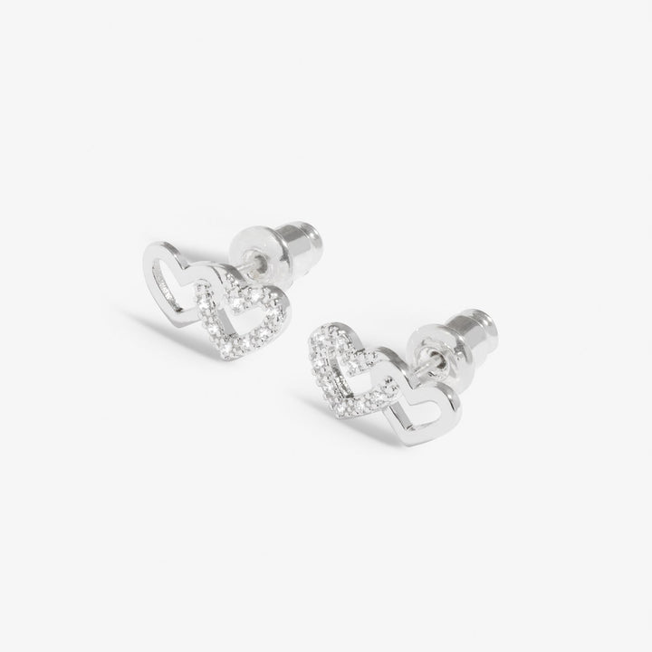 Mini Charms Pave Linked Hearts Silver Plated Earrings 7647Joma Jewellery7647