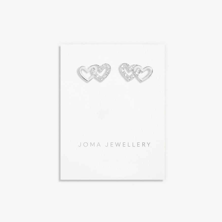 Mini Charms Pave Linked Hearts Silver Plated Earrings 7647Joma Jewellery7647