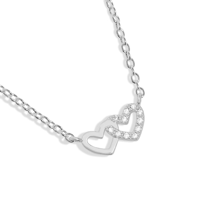 Mini Charms Pave Linked Hearts Silver Plated Necklace 7635Joma Jewellery7635