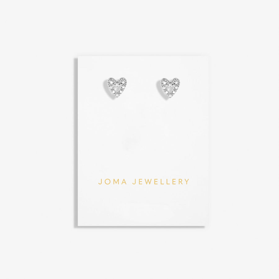 Mini Charms Pave Offset Heart Silver Plated Earrings 7646Joma Jewellery7646